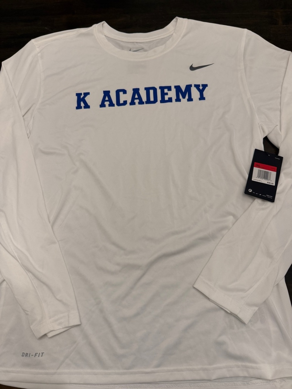 Nike White Long-Sleeve 'K Academy' Duke Tee